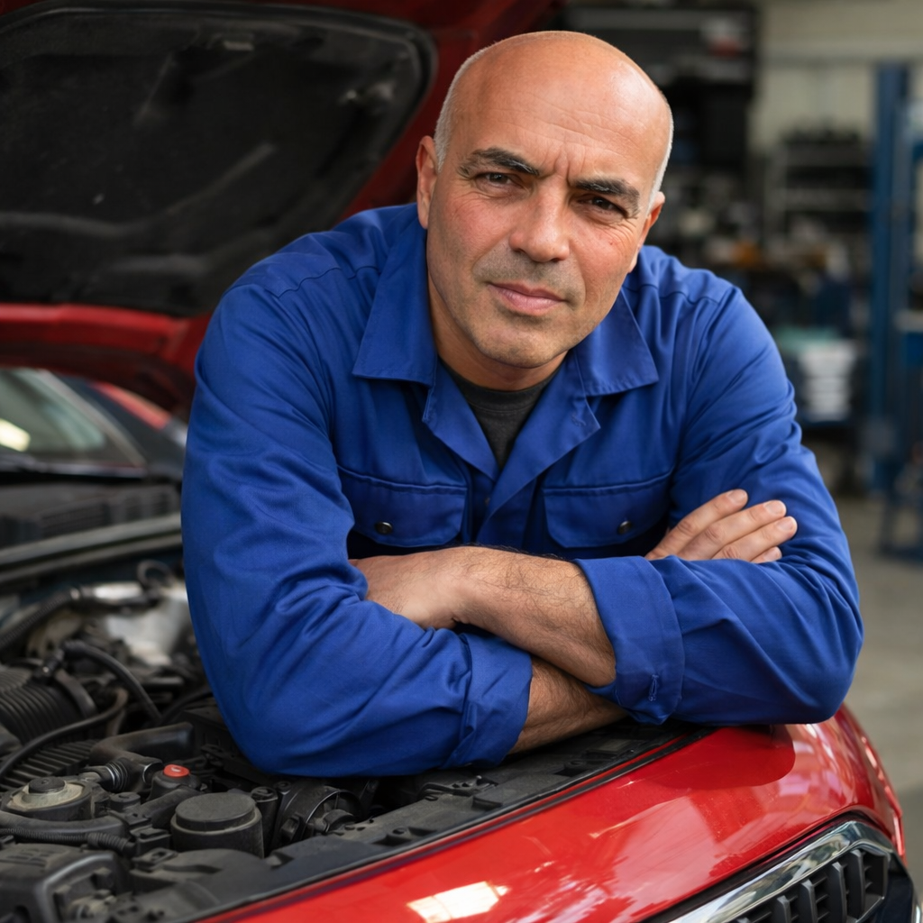 Mecánico inspeccionando motor